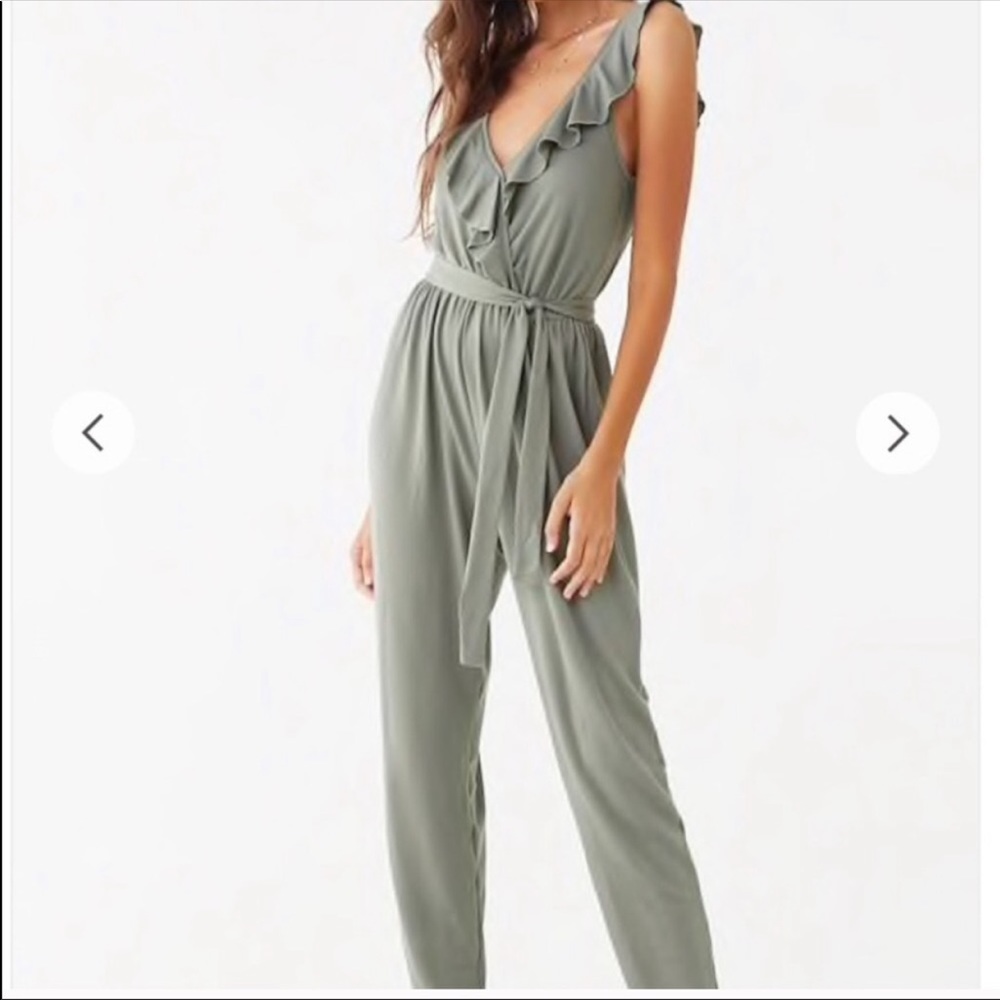 Love Vintage Ruffle-Trim Surplice Jumpsuit